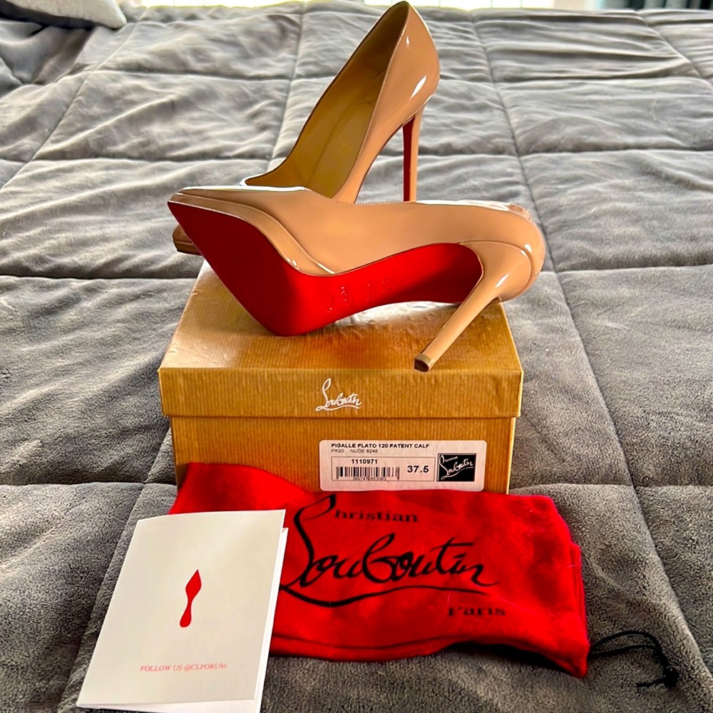 Christian Louboutin Pigalle Plato 120 Patent Nude Sz 37.5